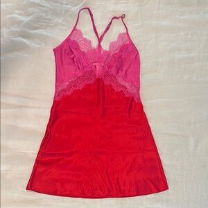 Victoria's Secret Pink and Red Satin Chemise. Size XS